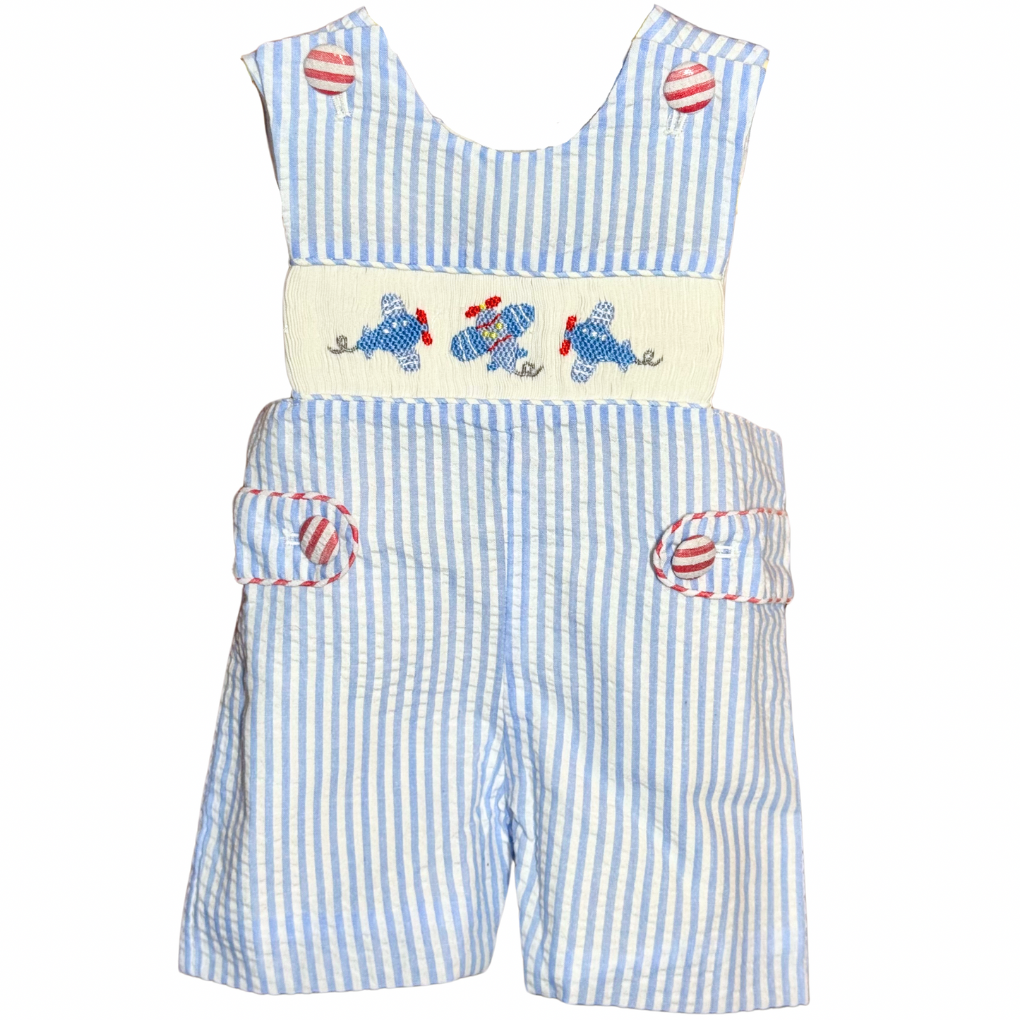 Smocked Red, White, & Blue Airplane Shortall
