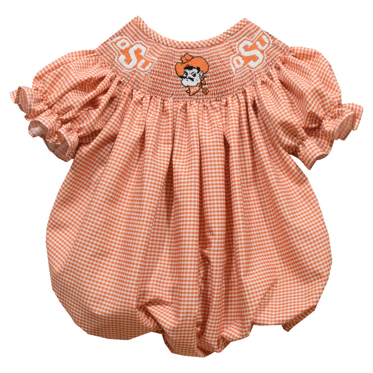 OSU Cowboys Smocked Orange Gingham Short Sleeve Bubble