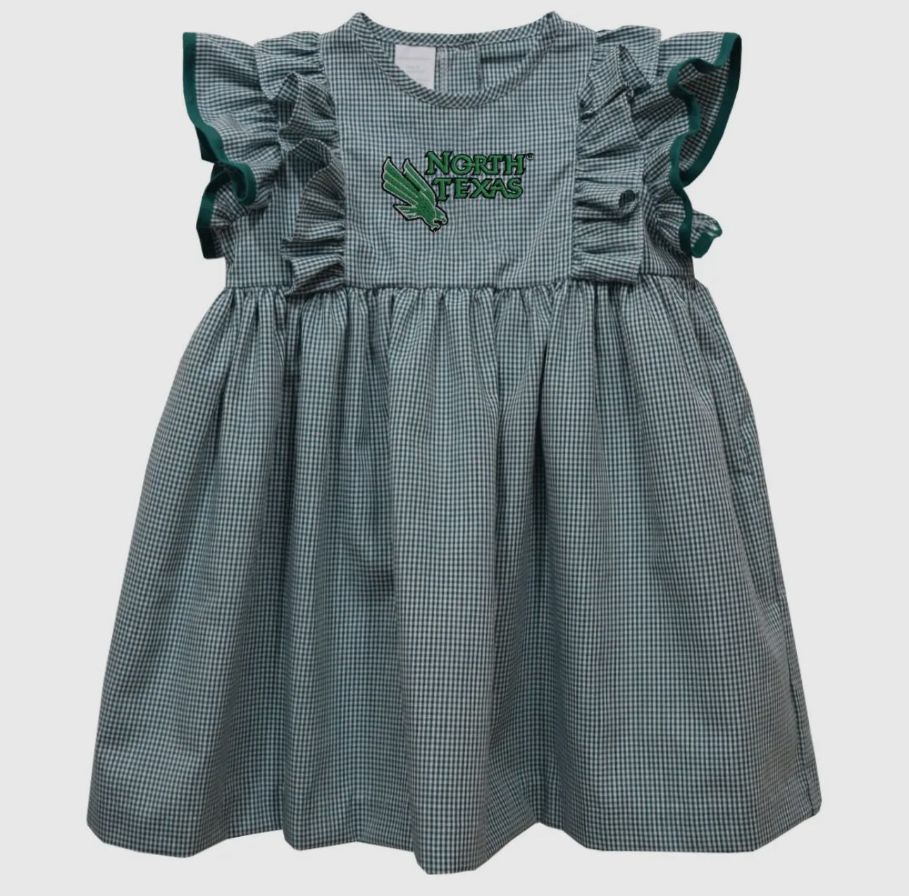North Texas Embroidered Gingham Girl's Ruffle Dress