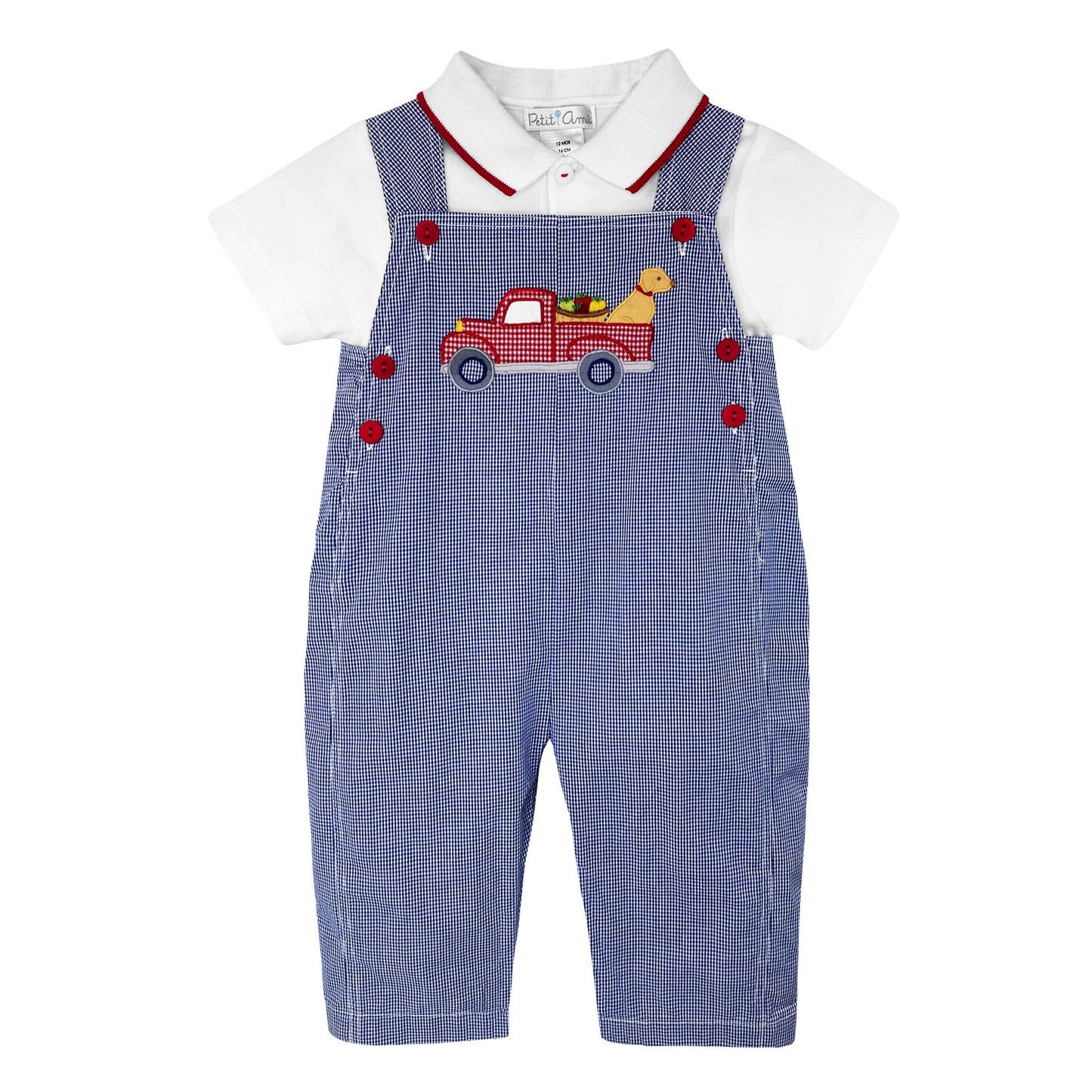 Apple Truck & Labrador Applique Overall