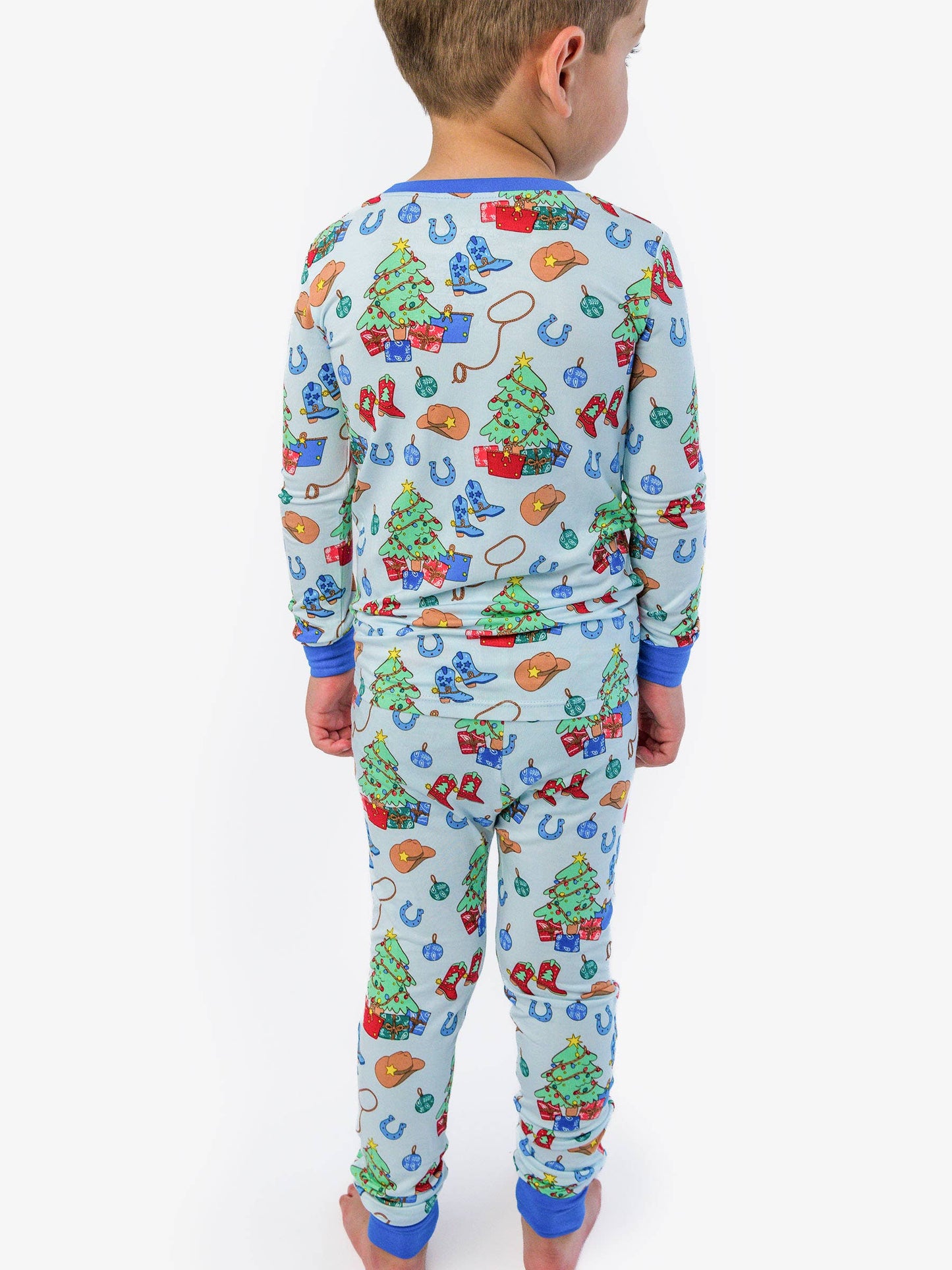 SoftSnooze™ Kids Bamboo Viscose Blue Yuletide Yeehaw Long Sleeve Pajama Set