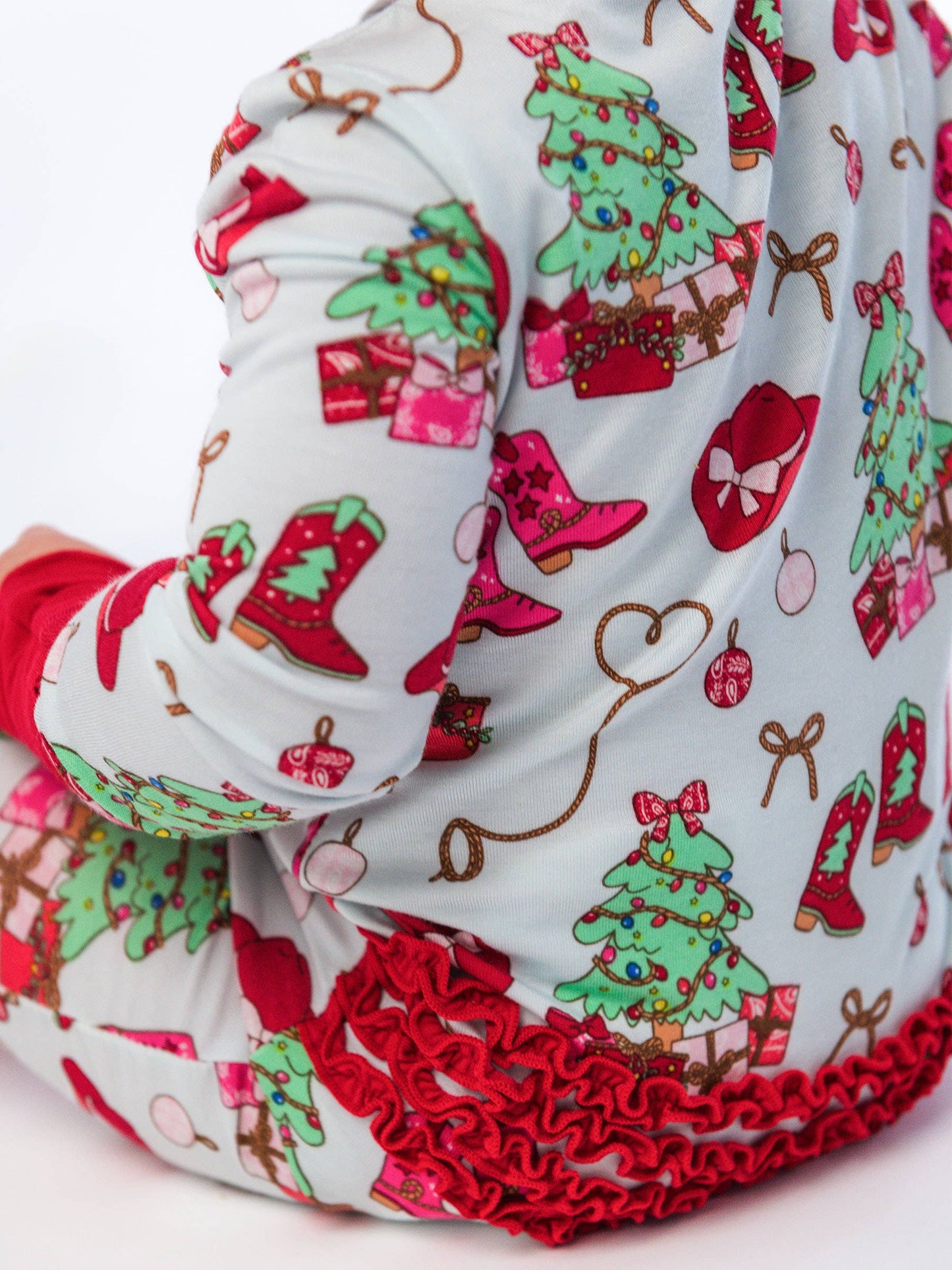 SoftSnooze™ Yuletide Yeehaw Ruffle One Piece Footie Pajama