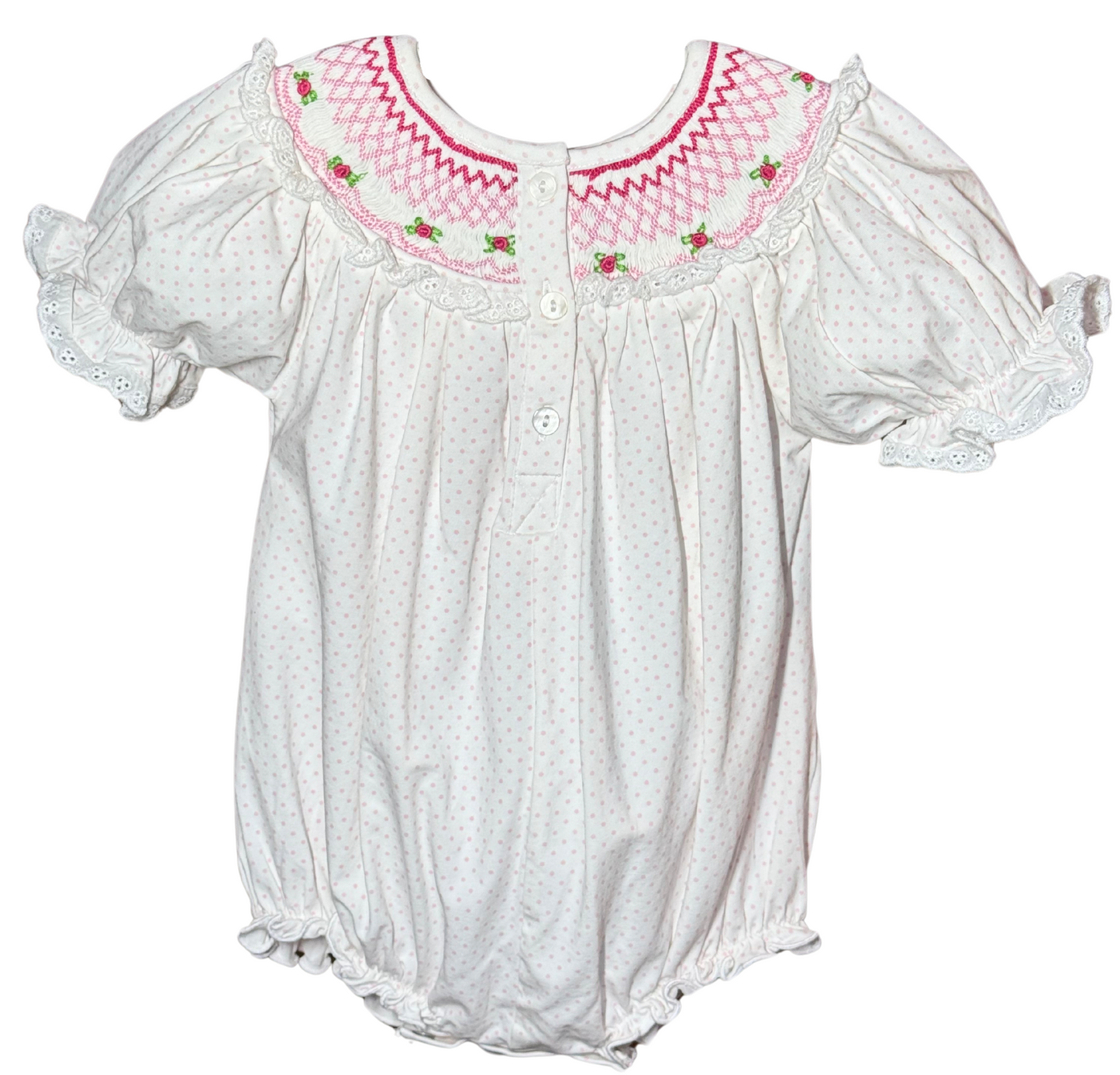 Smocked White & Pink Flower Bubble