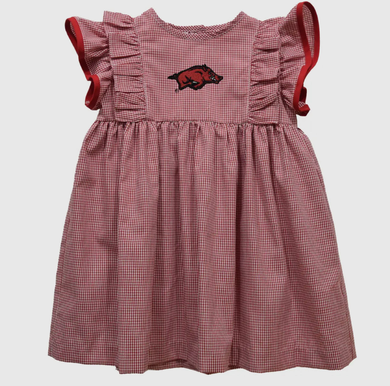 Arkansas Embroidered Gingham Ruffle Dress