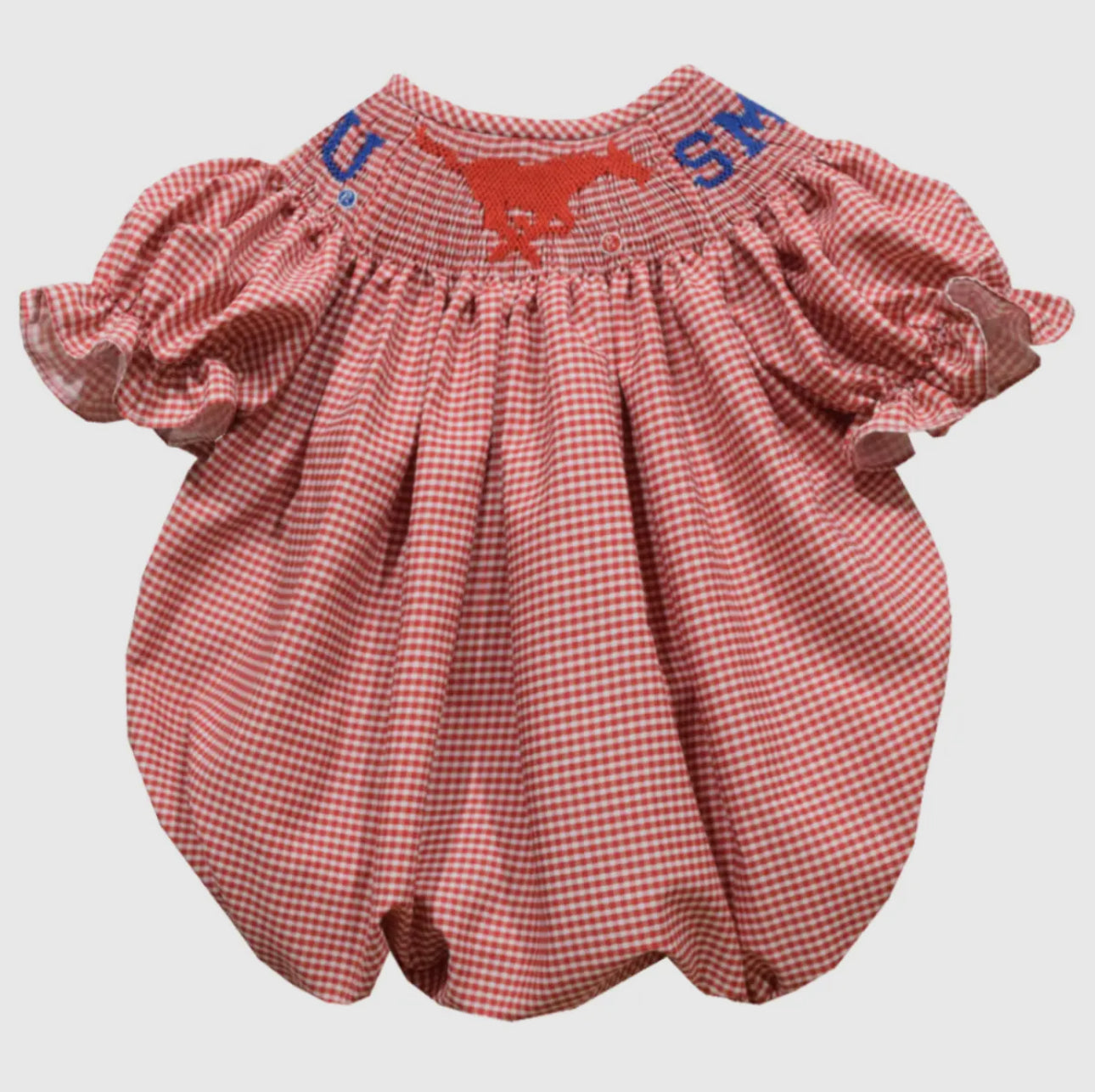 SMU Smocked Gingham Short Sleeve Bubble