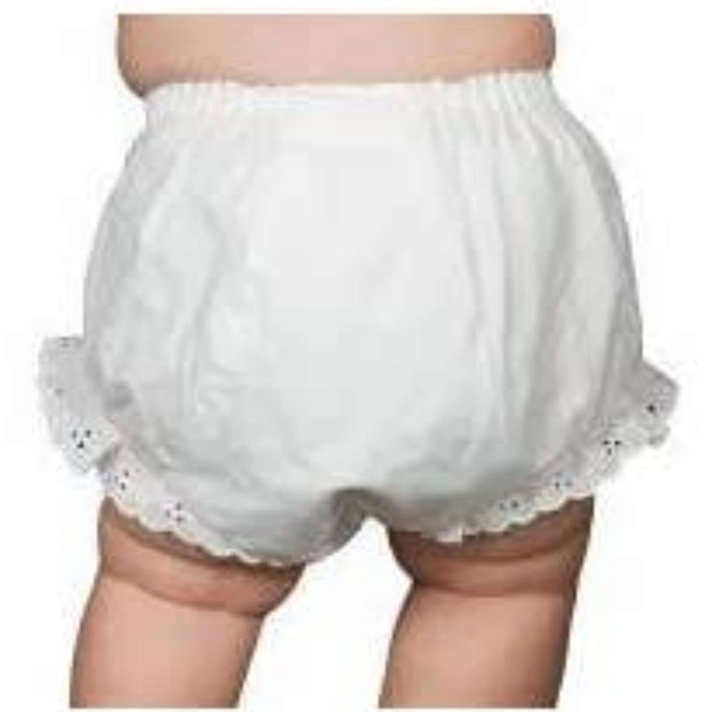 White lace-trimmed bloomers on a white background