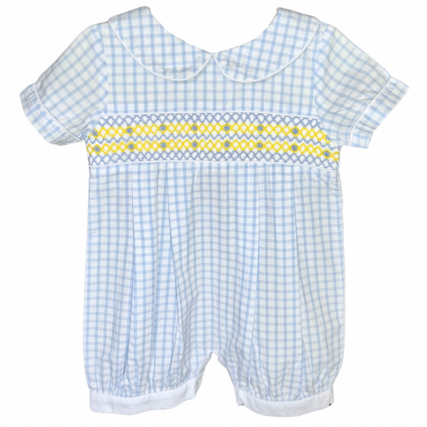 Smocked Blue & Yellow Windowpane Romper