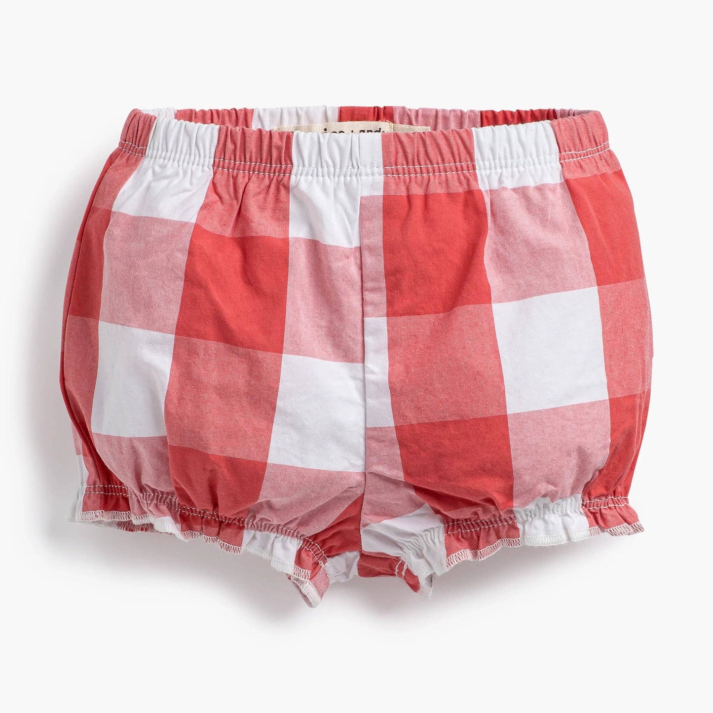 Red and white checkered baby bloomers on a white background