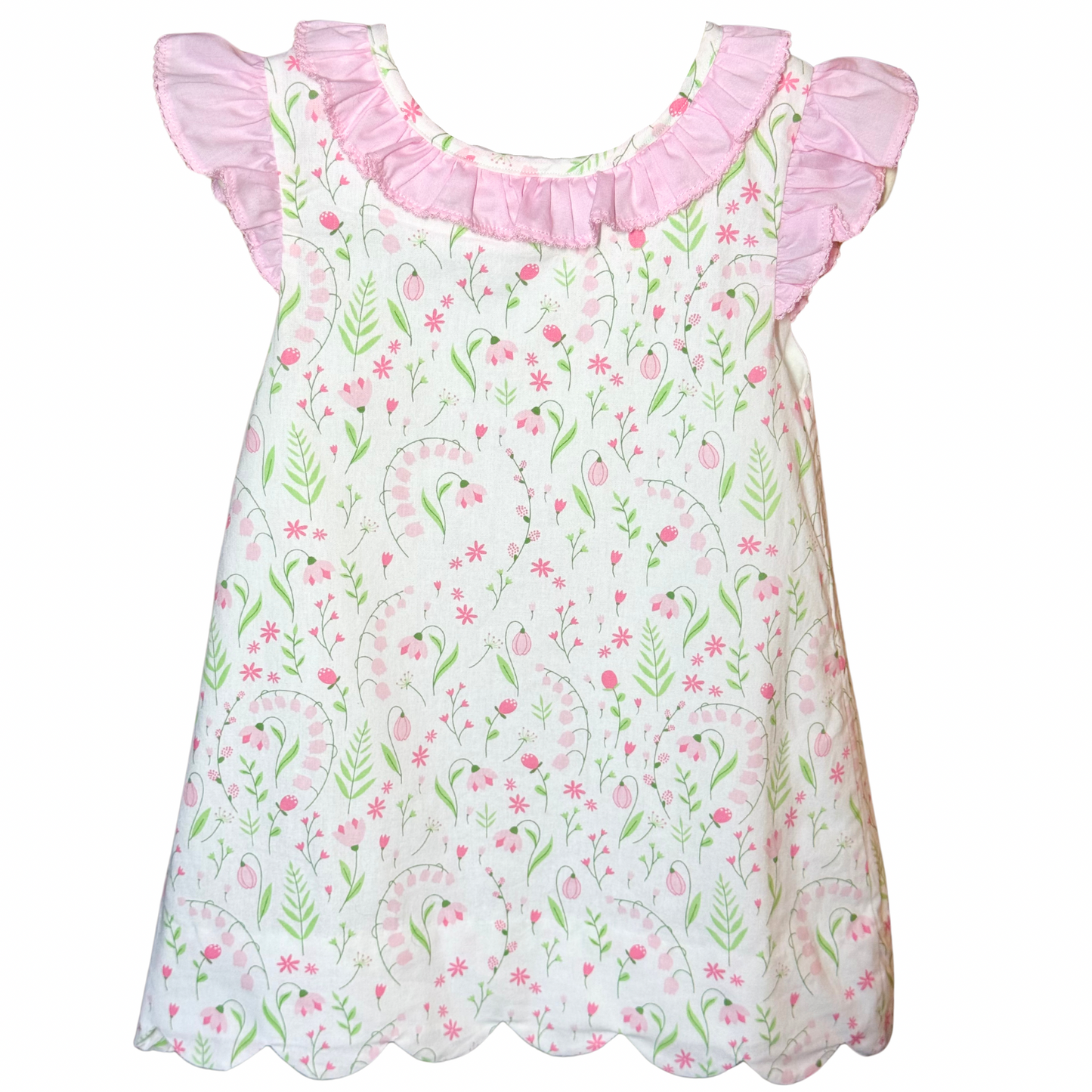 Embroidered Pink & White Lily Floral Dress