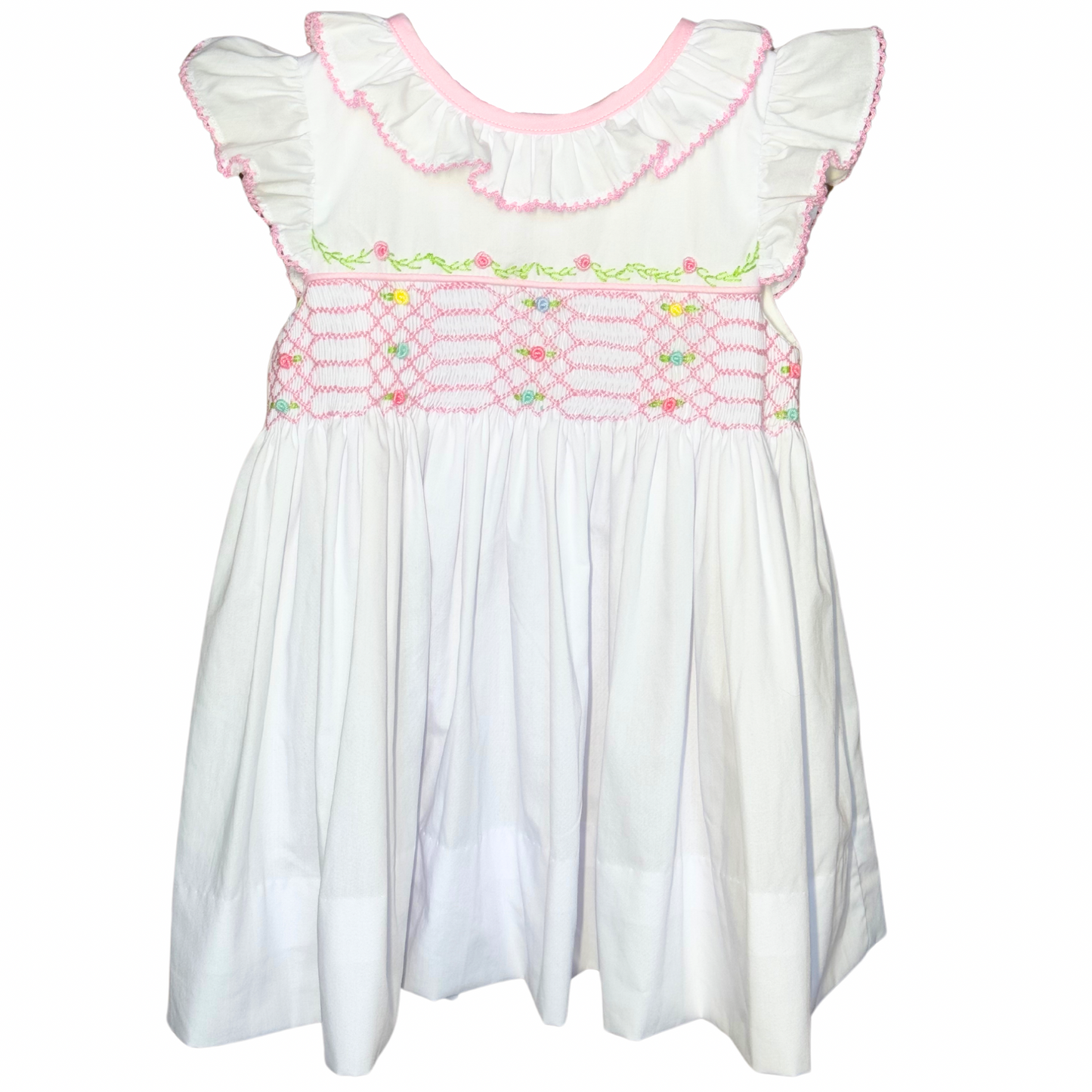 Smocked White Floral Dress