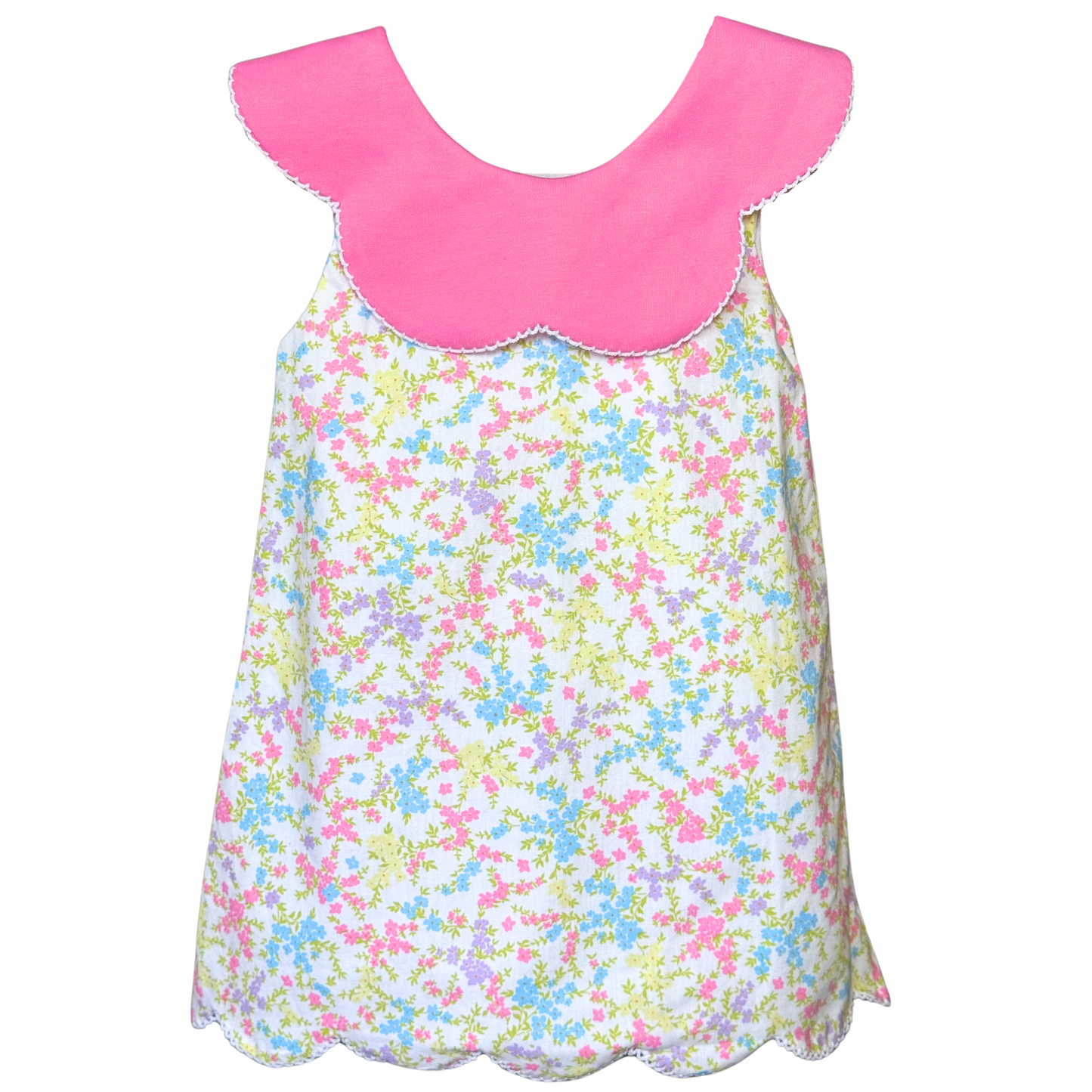 Embroidered Pink & Green Scallop Dress