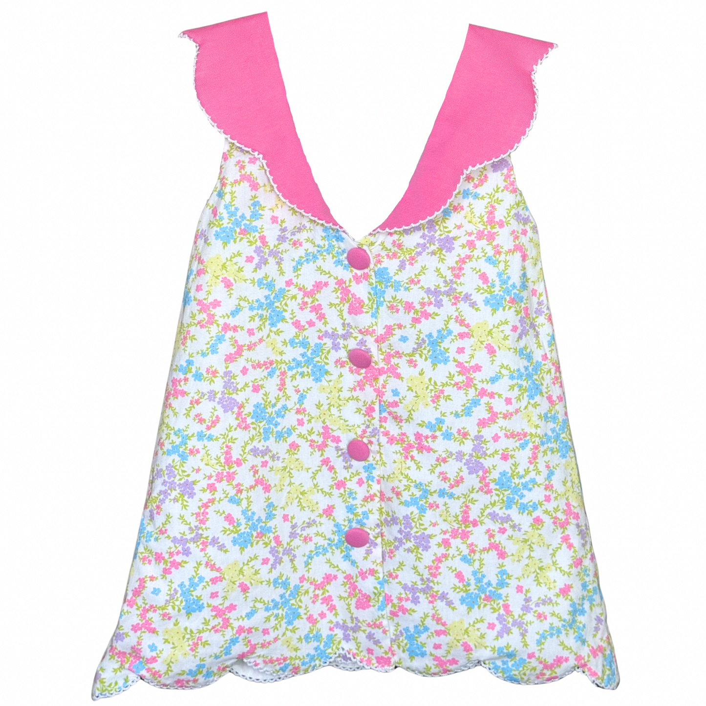 Embroidered Pink & Green Scallop Dress