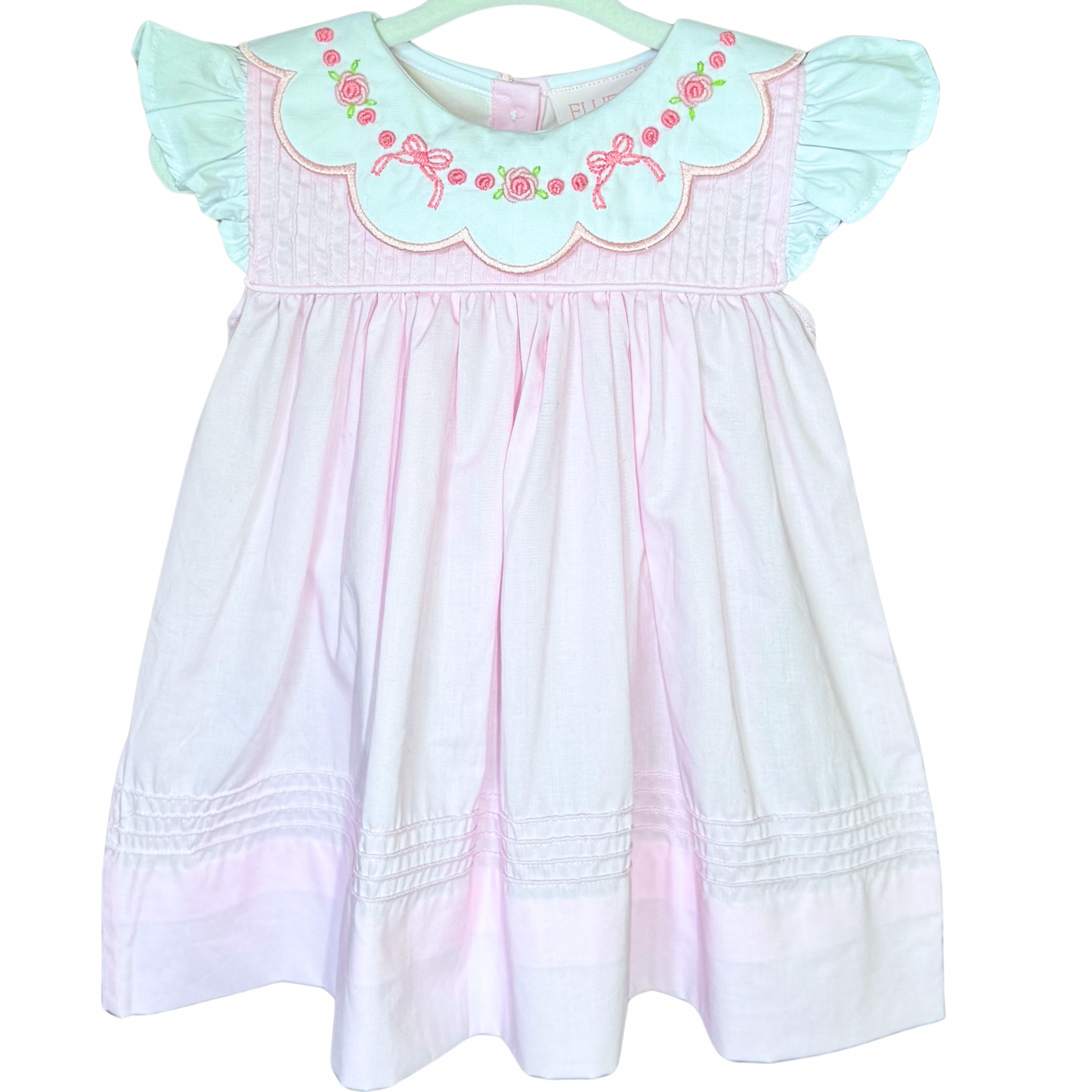 Embroidered Pink & White Bow Dress