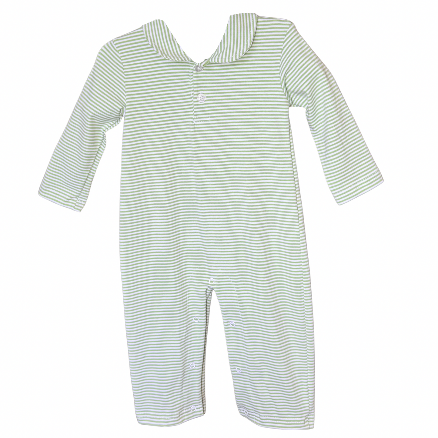 Green & White Stripe Long Romper