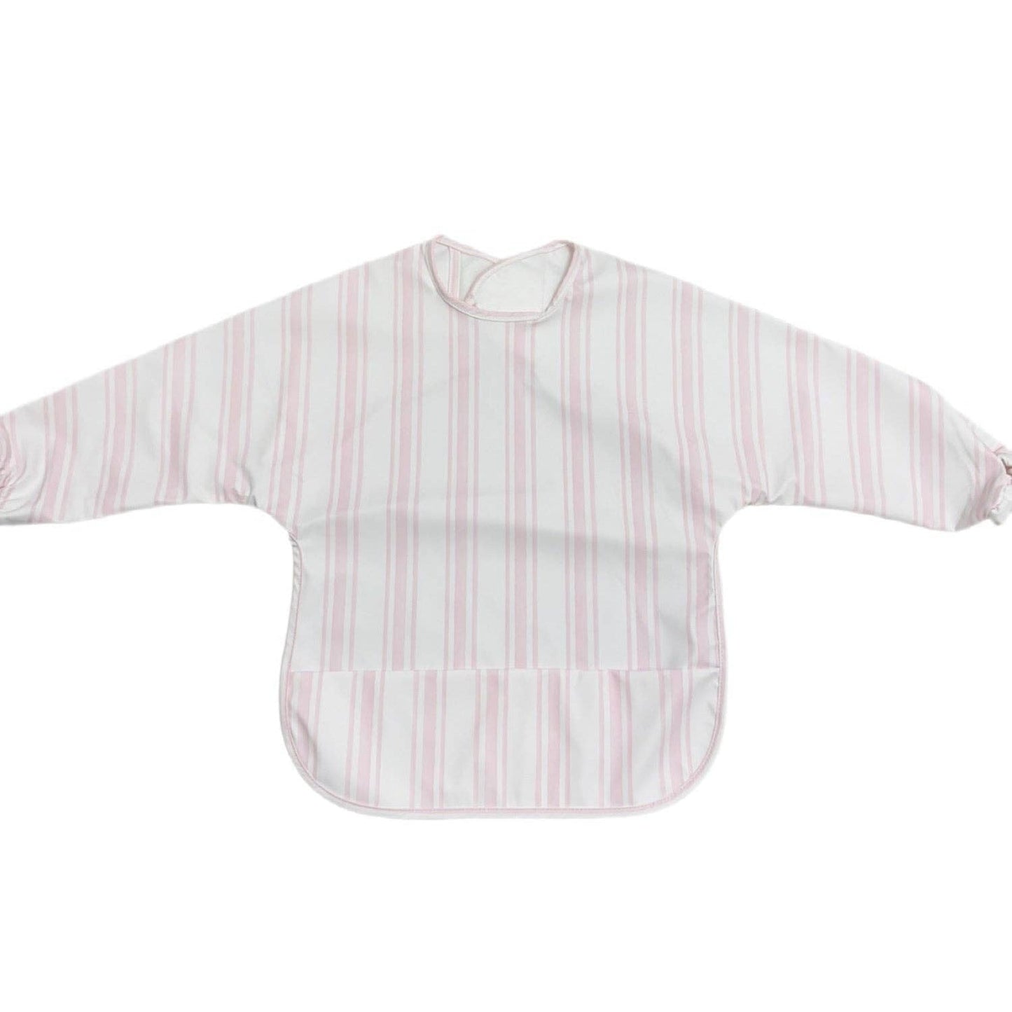 Striped bib with long sleeves on a white background