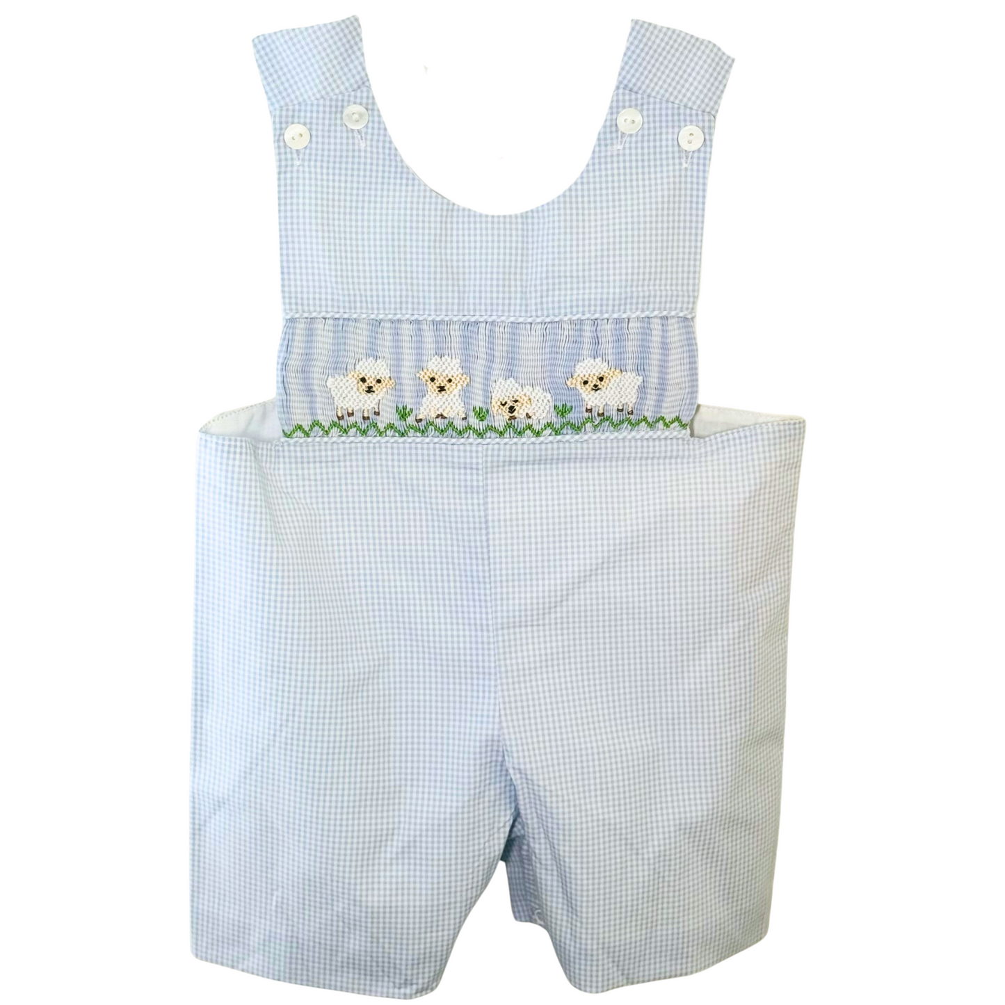 Smocked Blue & White Sheep Shortall