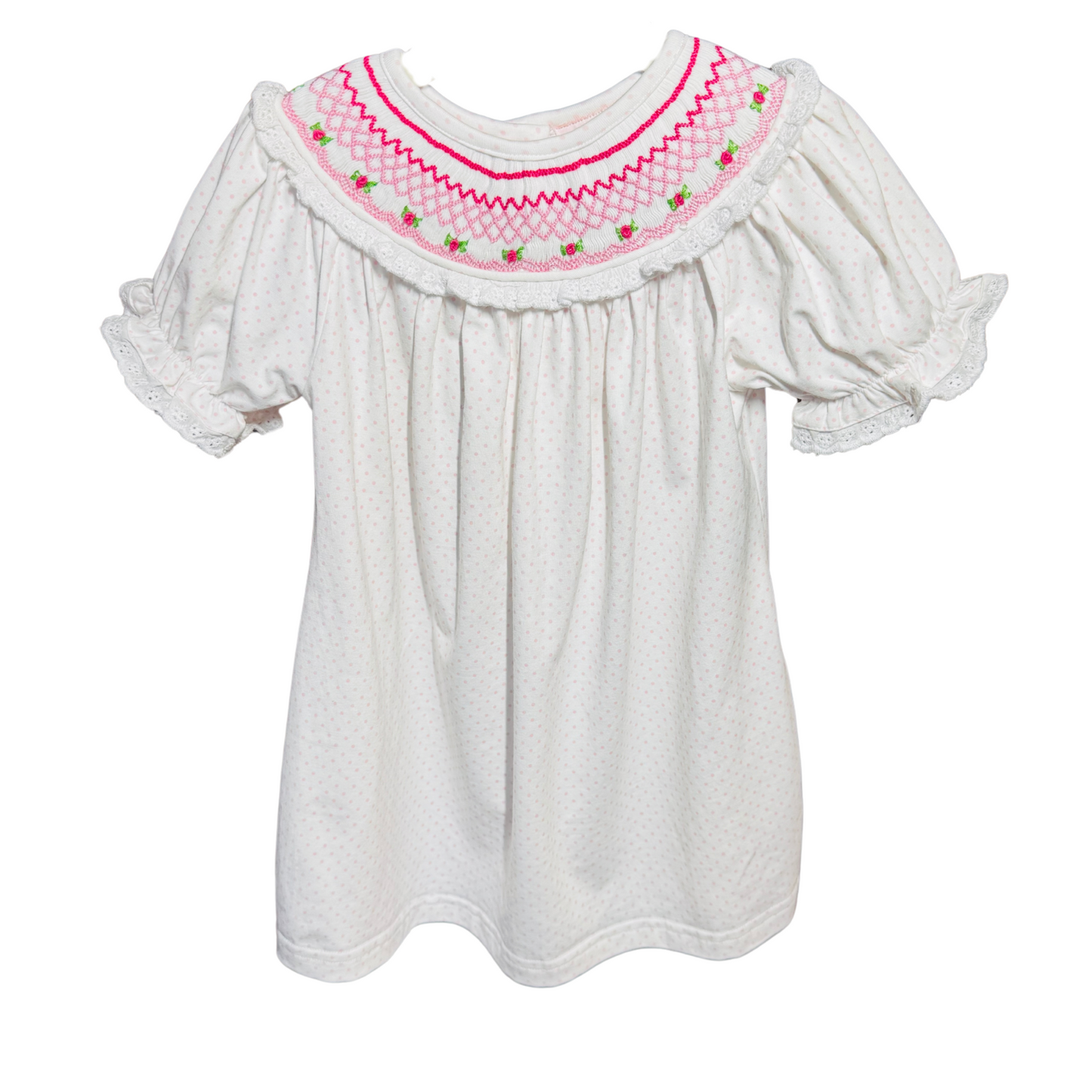 Smocked White & Pink Flower Dress