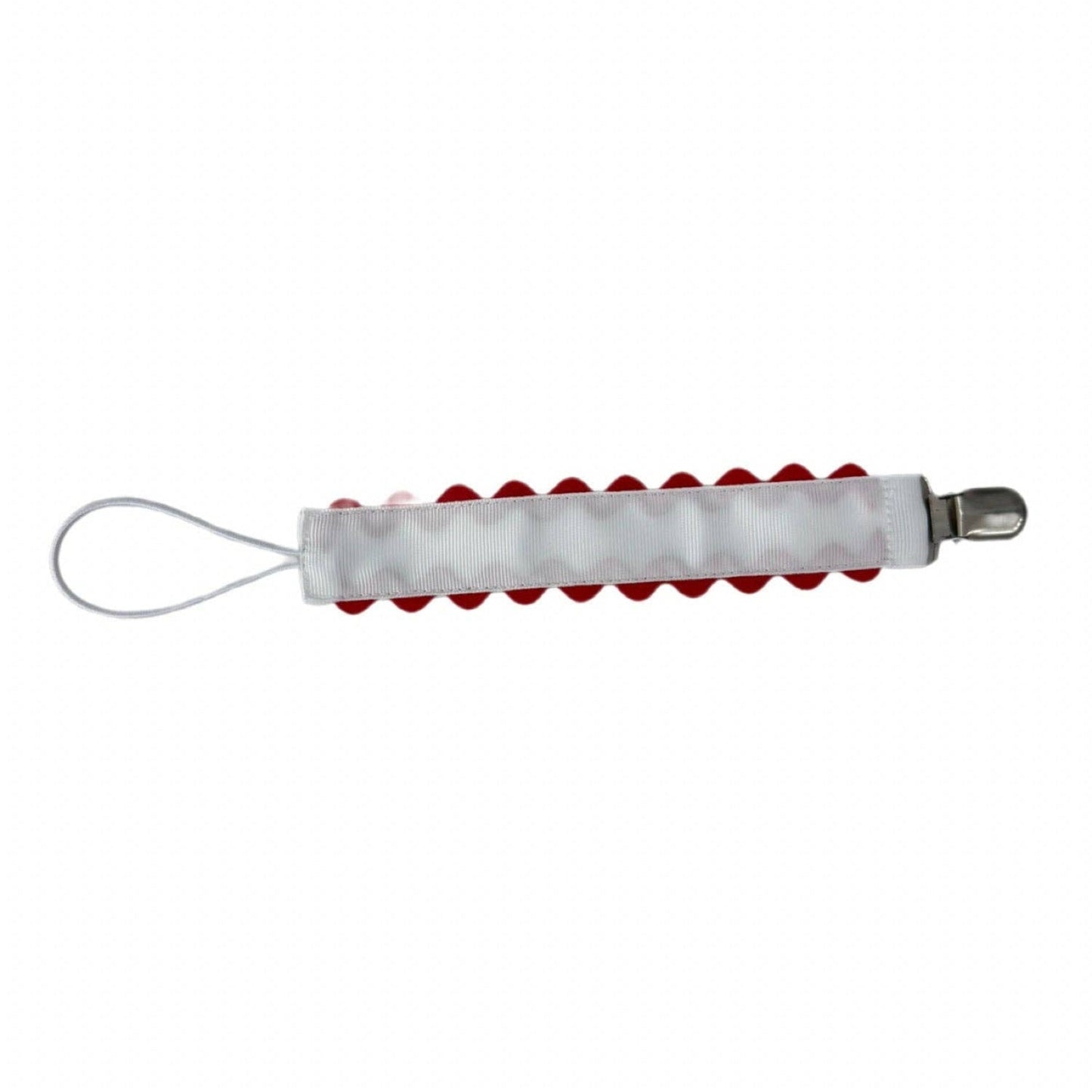 White with red scallop paci clip