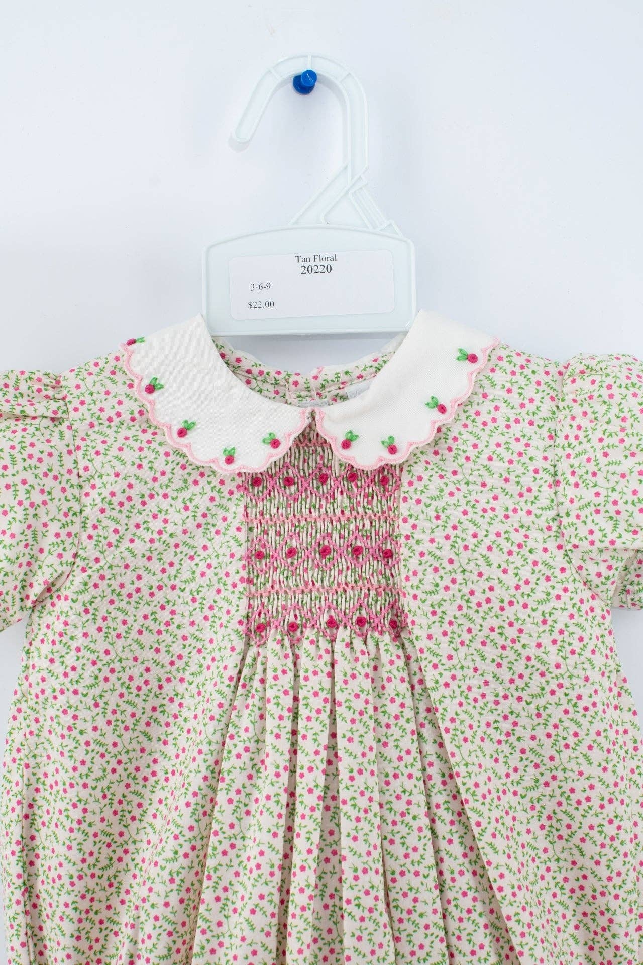 Tan Floral Smocked Bubble