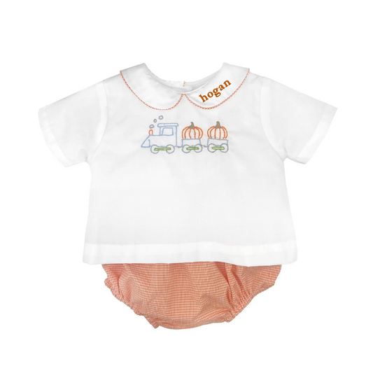 Pumpkin Train Embroidered Diaper Set