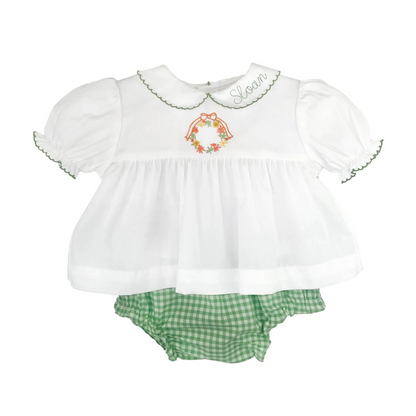 Fall Wreath Hand Embroidered Diaper Set
