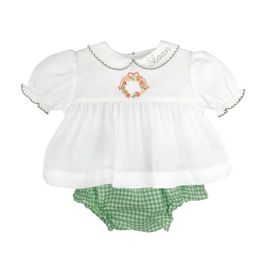 Fall Wreath Hand Embroidered Diaper Set