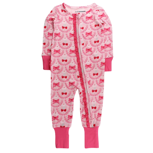 Love You Cherry Much Convertible Ruffle One Piece Footie Pajama