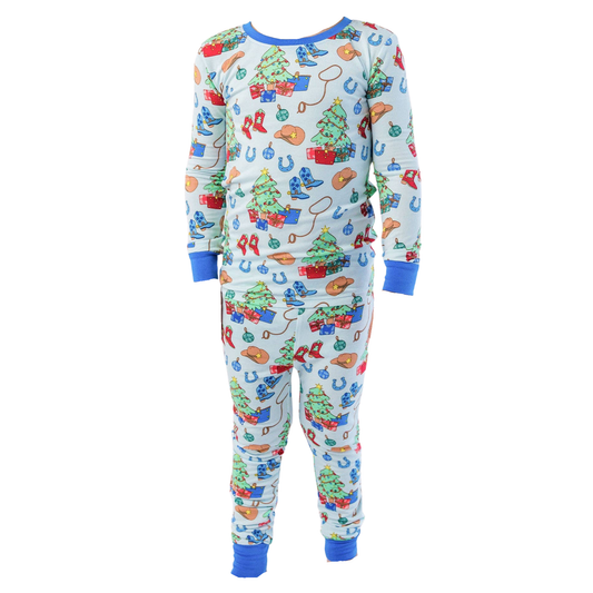 SoftSnooze™ Blue Yuletide Yeehaw Long Sleeve Pajama Set