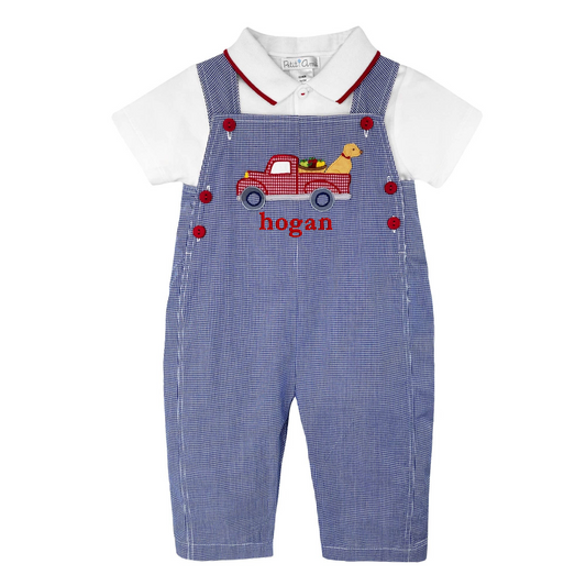Apple Truck & Labrador Applique Overall