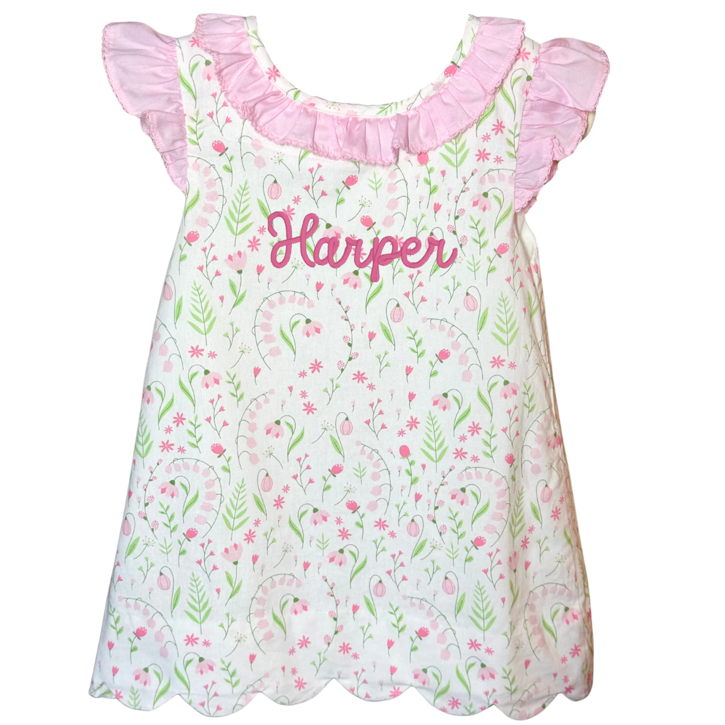 Embroidered Pink & White Lily Floral Dress