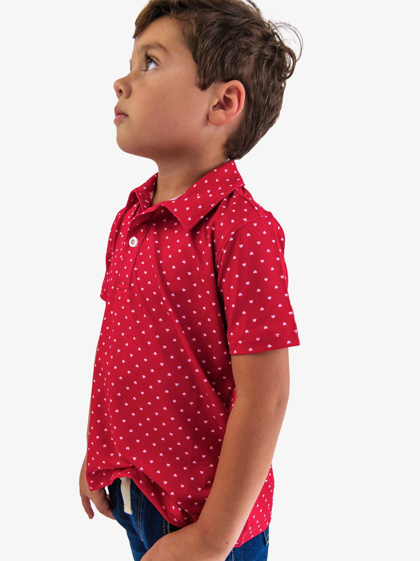 Red Heart Polka Dot Knit Short Sleeve Performance Polo