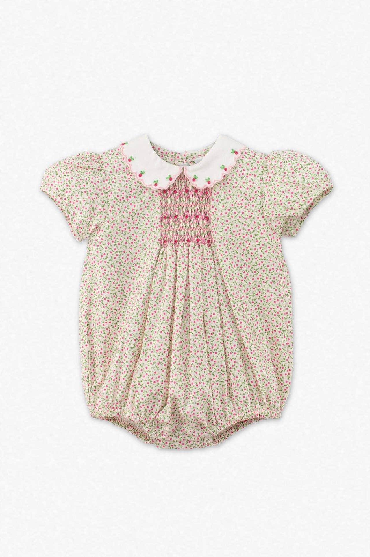 Tan Floral Smocked Bubble
