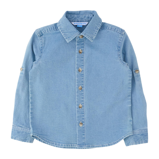 Boys Light Wash Stretch Denim Long Sleeve Button Down Shirt