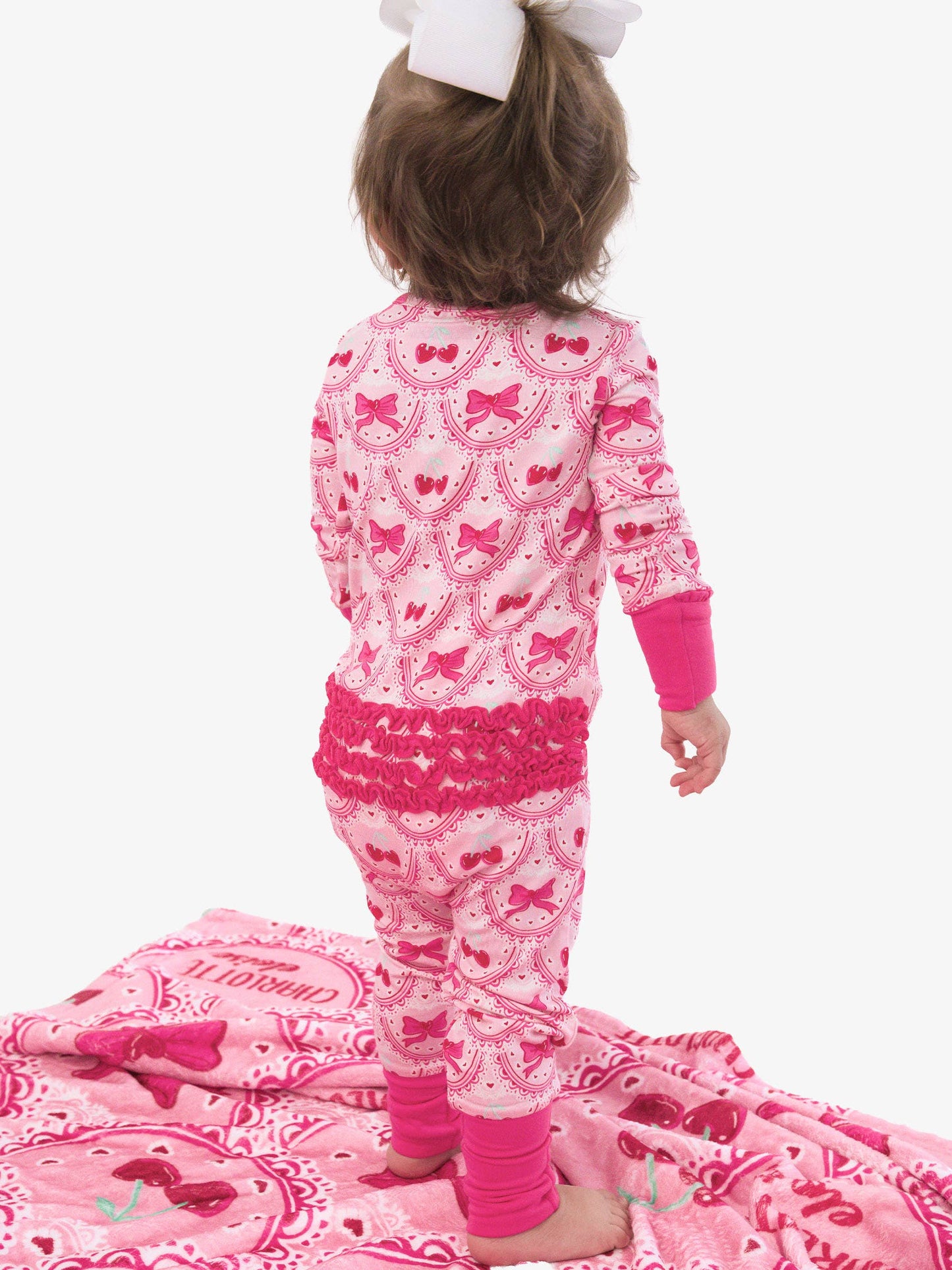 Love You Cherry Much Convertible Ruffle One Piece Footie Pajama