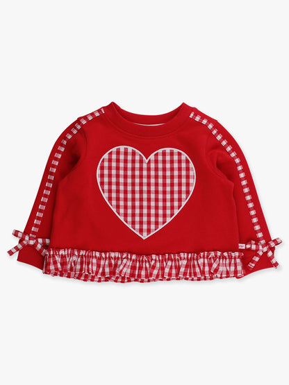 Heart Red Gingham Ruffle Bow Sweatshirt
