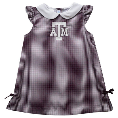 Texas A&M Aggies Embroidered Maroon Gingham A Line Dress