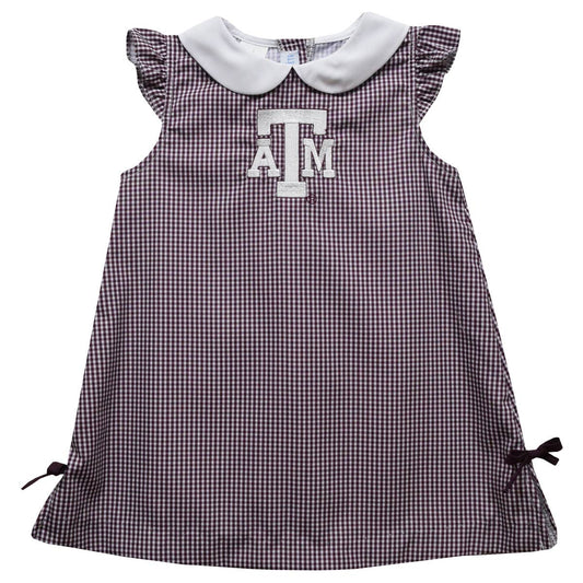 Texas A&M Aggies Embroidered Maroon Gingham A Line Dress