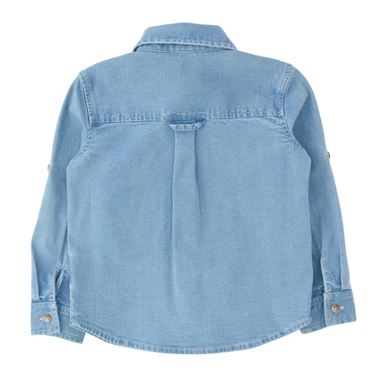 Boys Light Wash Stretch Denim Long Sleeve Button Down Shirt