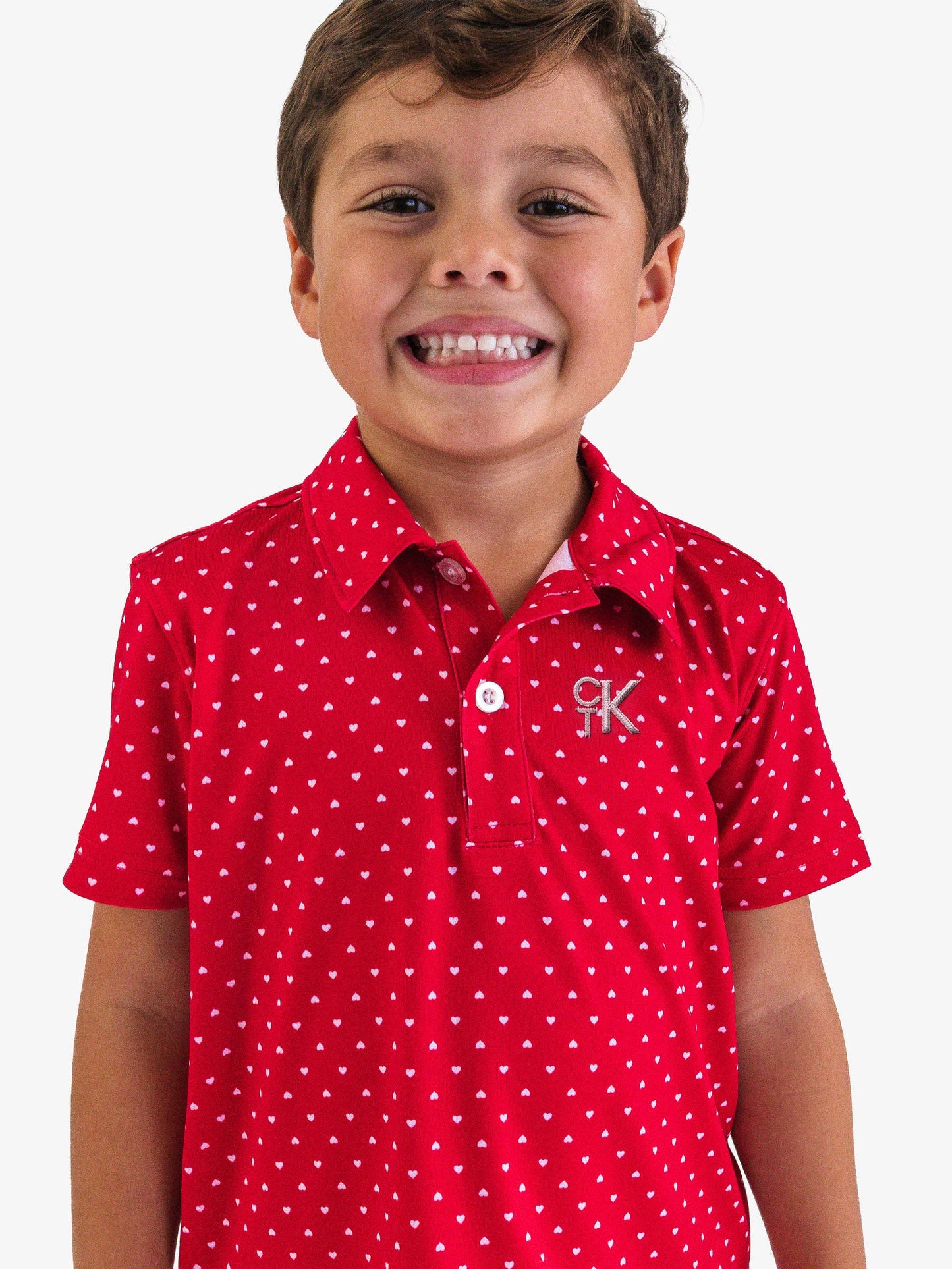 Red Heart Polka Dot Knit Short Sleeve Performance Polo