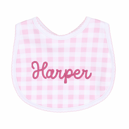 Baby Checks Pink Bib