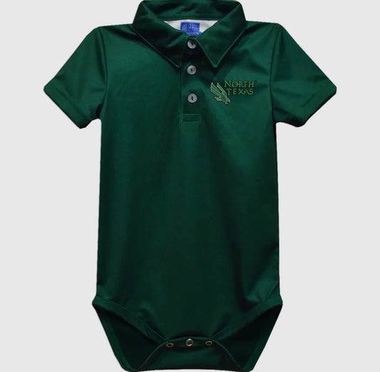 North Texas Mean Green Embroidered Knit Polo Onesie