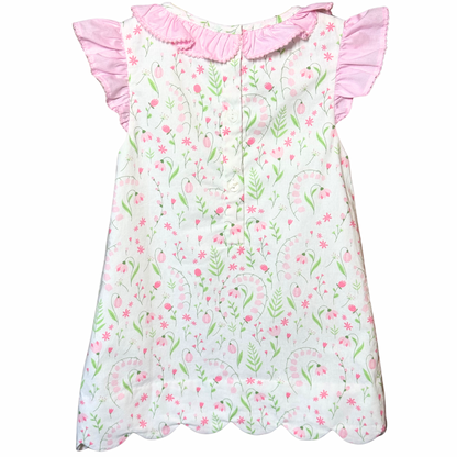 Embroidered Pink & White Lily Floral Dress