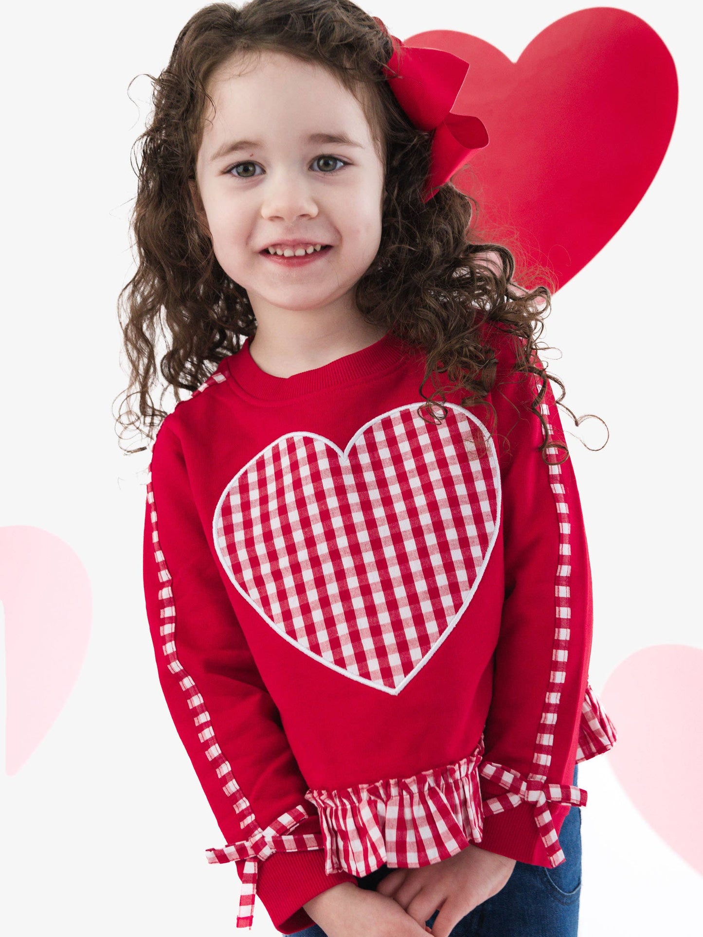 Heart Red Gingham Ruffle Bow Sweatshirt