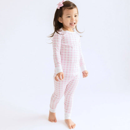 Baby Checks Long Pajamas - Pink