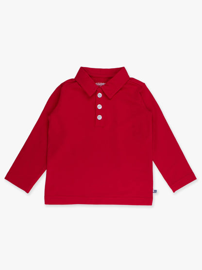 Boys Red Knit Long Sleeve Polo Shirt