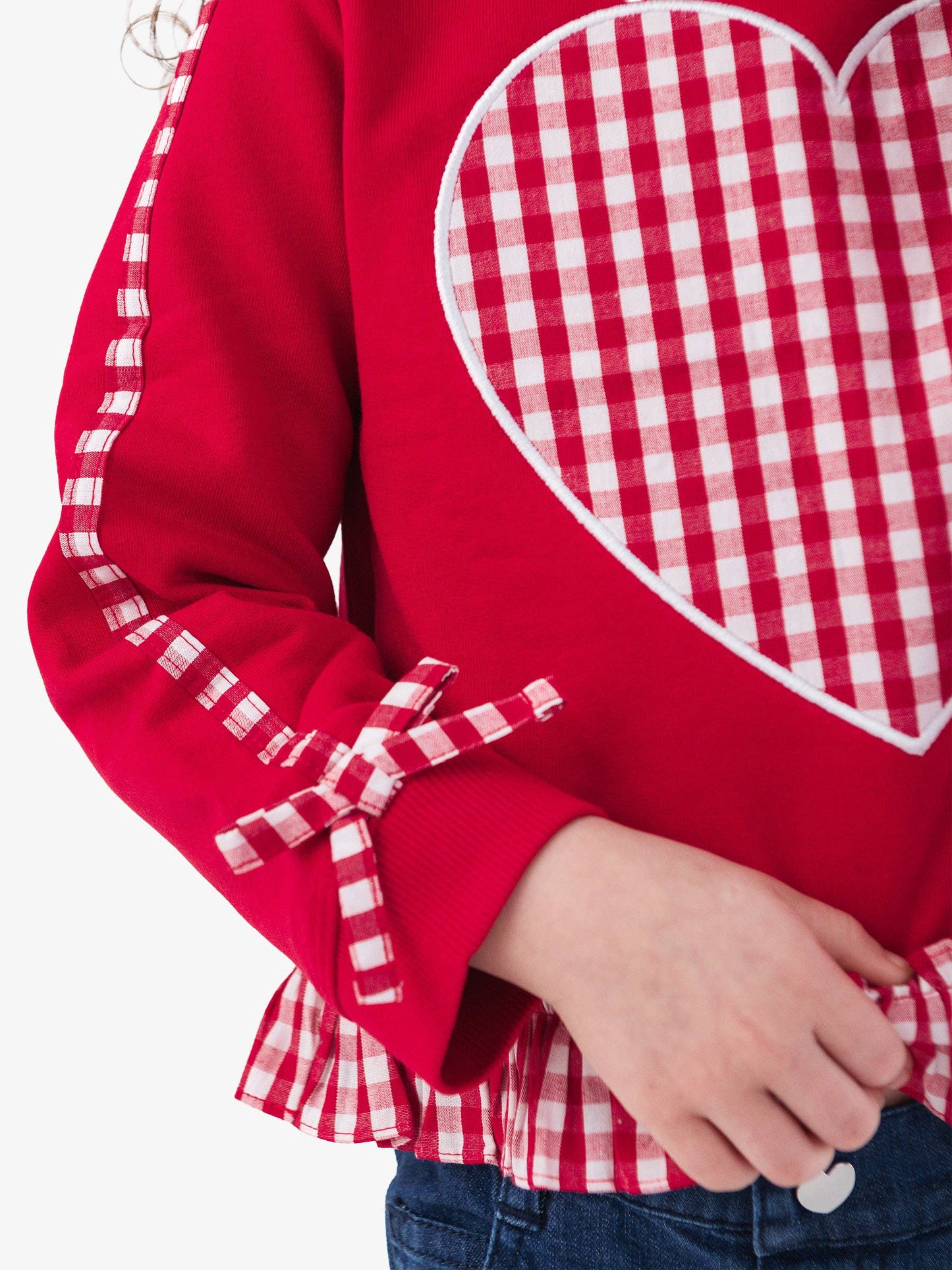 Heart Red Gingham Ruffle Bow Sweatshirt