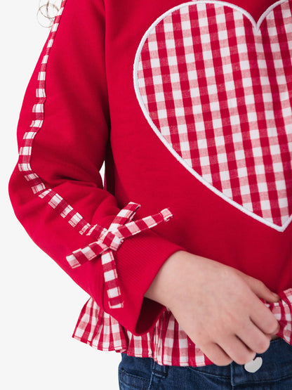 Heart Red Gingham Ruffle Bow Sweatshirt