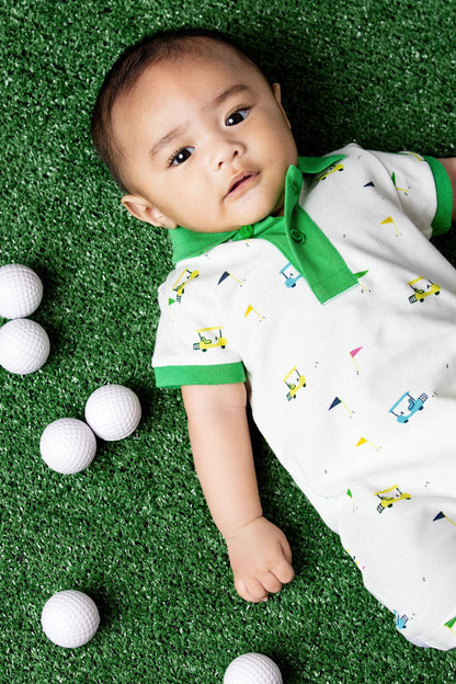 Baby Golf Shorty Polo Romper - Little Caddies