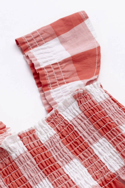 Flutter Sleeve Dress - Red Gingham