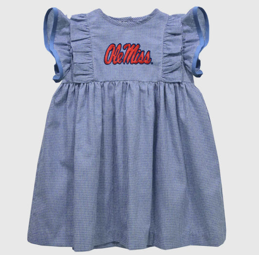 Ole Miss Embroidered Gingham Girl's Ruffle Dress